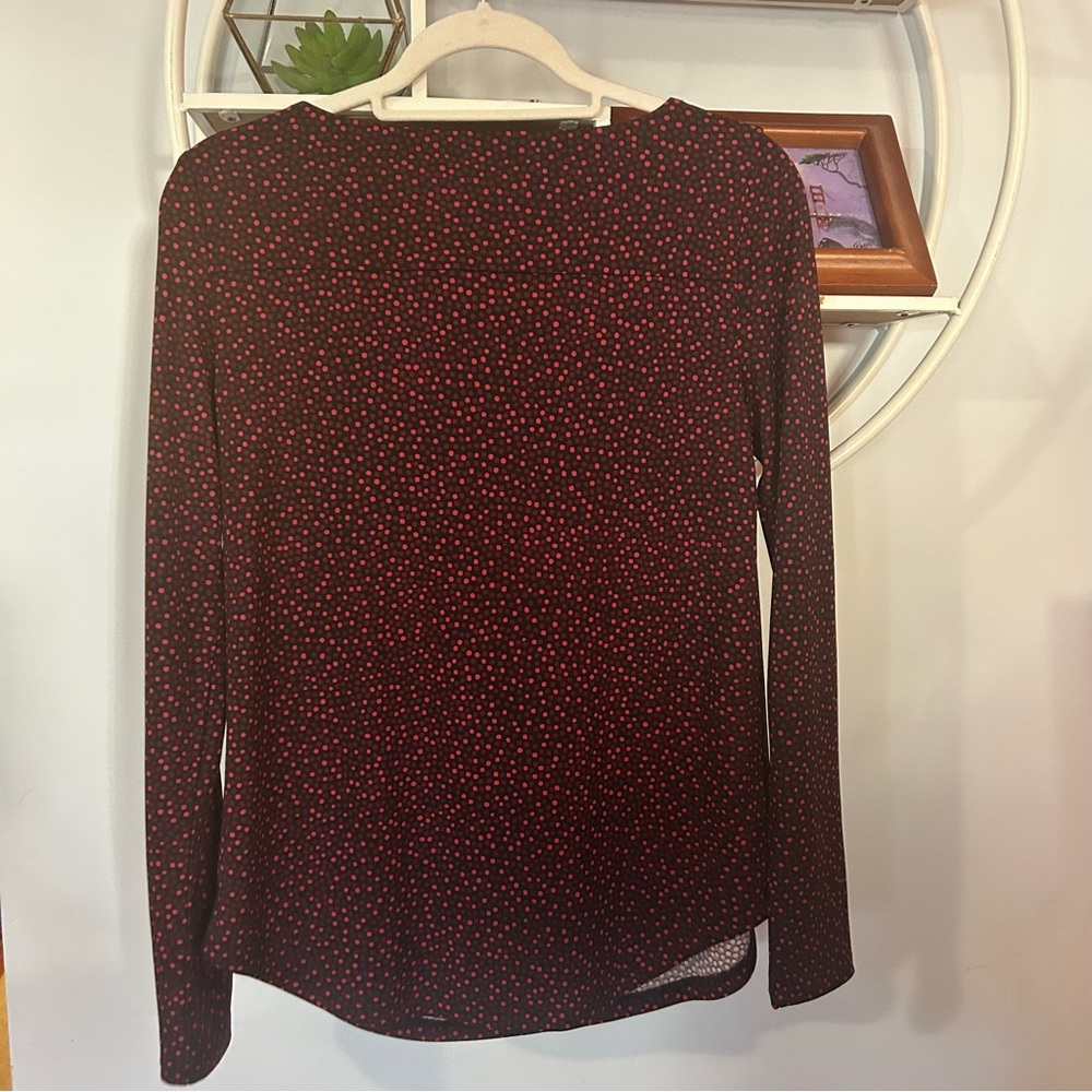 Ann Taylor Women’s Small S Square Red Black Polka Dot Long Sleeve Blouse NWT - Picture 2 of 7